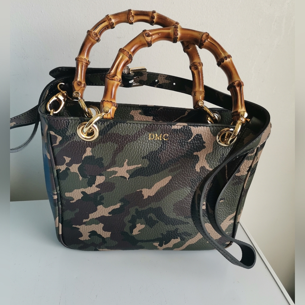 Marc & Graham Elisabetta Leather With Bamboo Handles Crossbody Camo Bag